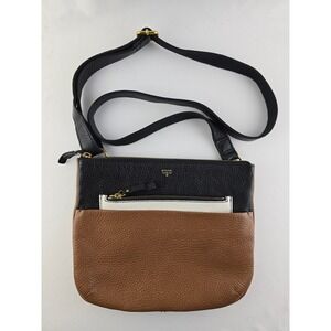 Fossil Kinley Crossbody Bag Black Brown White Pebbled Leather